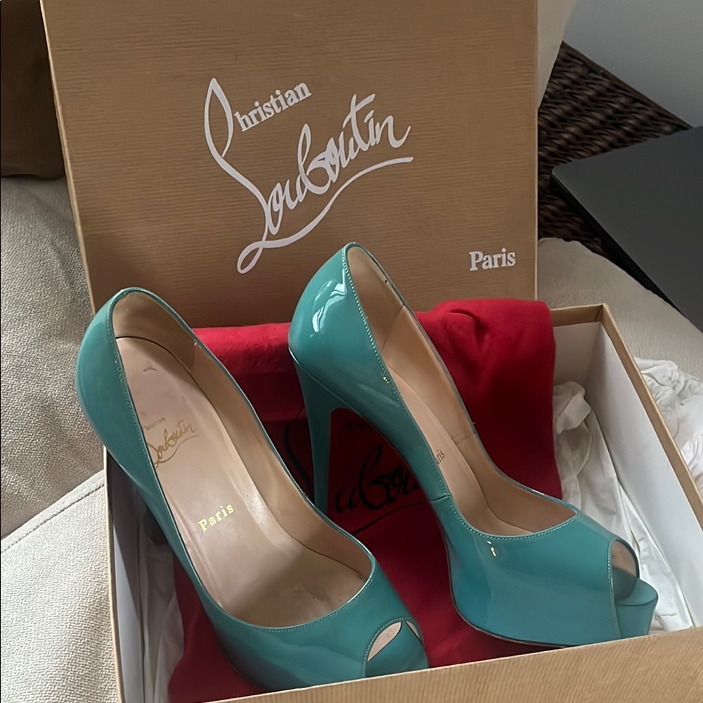 Christian Louboutin Turquoise Peep Toe Heels